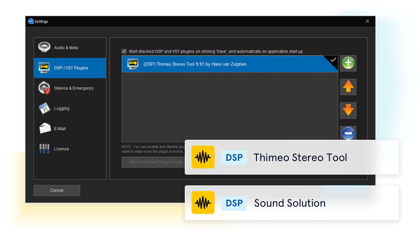 Screenshot of LiveStream showing setting up DSP and VSTs