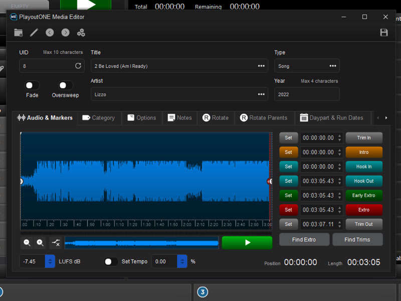 Media Editor screenshot showing waveform and various options