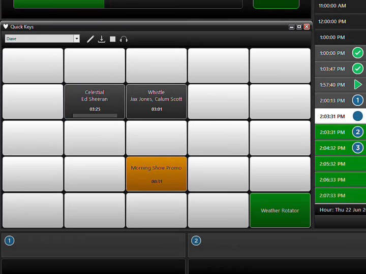A screenshot of Quick Keys, showing a grid of pre-set audio clips