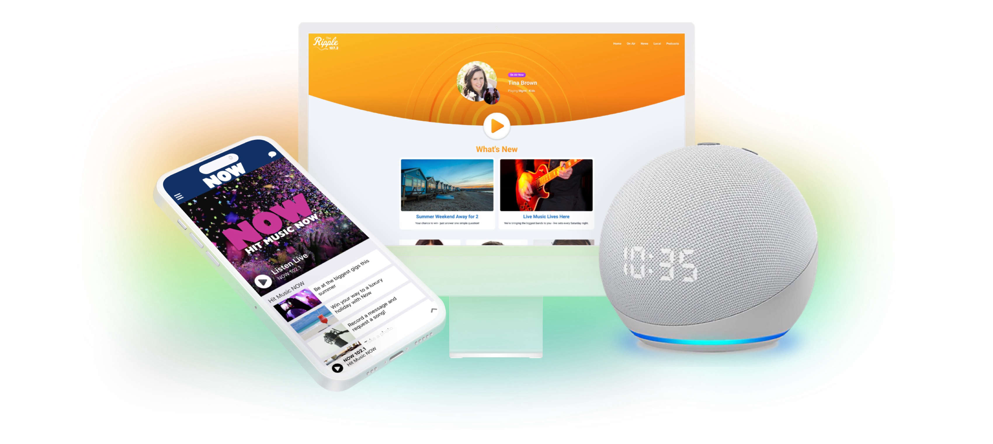 Artwork of an Aiir website, mobile app and an Alexa device