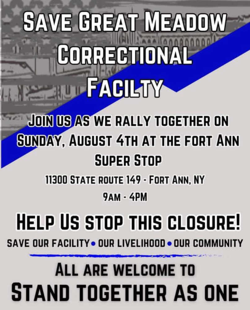 Save Great Meadows Correctional Facility, August 4 at Fort Ann Super Stop from 9:00am to 5:00pm