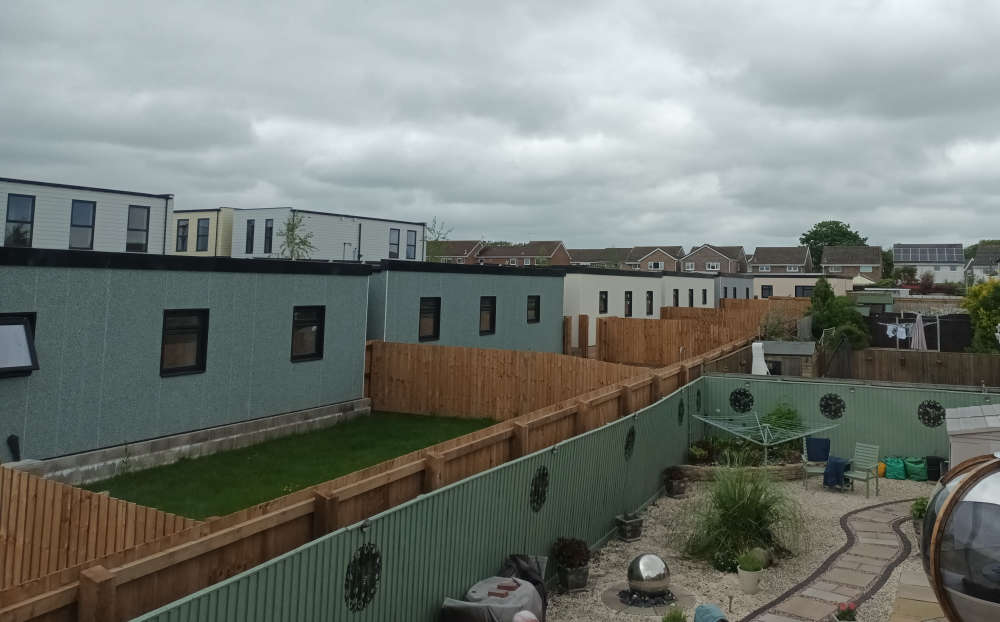 A view of the portable homes on the former Eagleswell Primary School site in Llantwit Major from Stephen McGranaghan\\\'s upstairs window. Pic: Ted Peskett.