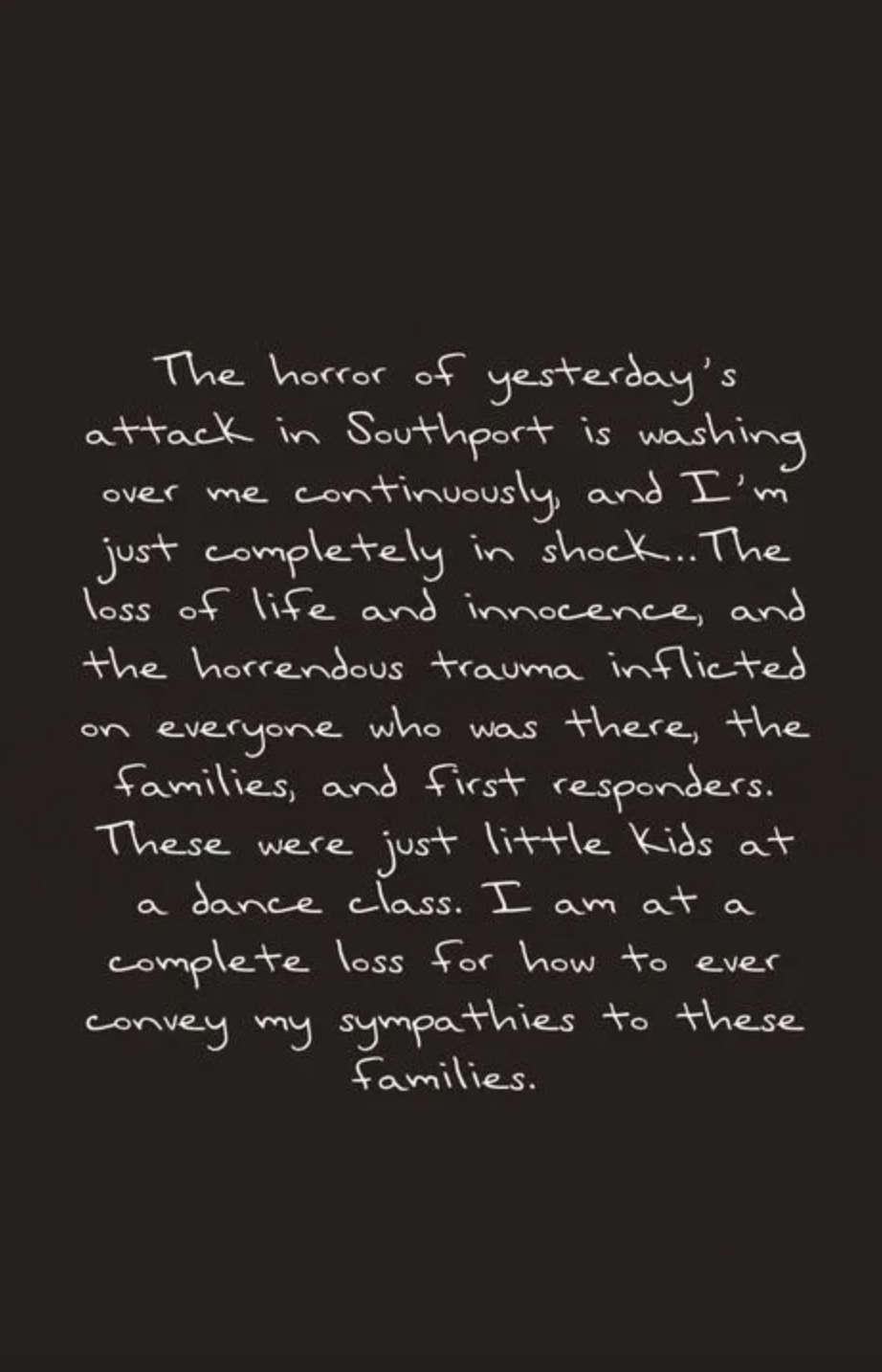 Taylor Swift posted a tribute to those affected by the Southport attack. (Taylor Swift/Instagram)