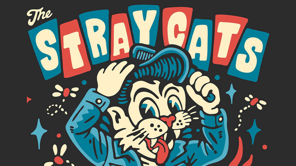 The Stray Cats logo with an illustrated rockabilly cat mascot