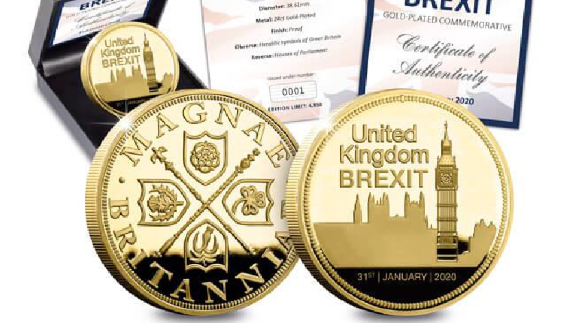 UK Politics Brand New BREXIT 24ct Gold Commemorative 31st JANUARY 2020 