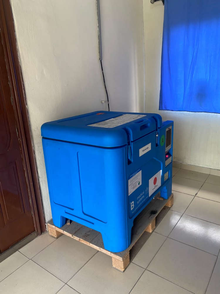 Immunisation refrigerator at the Primary Healthcare Centre, Abalamabie