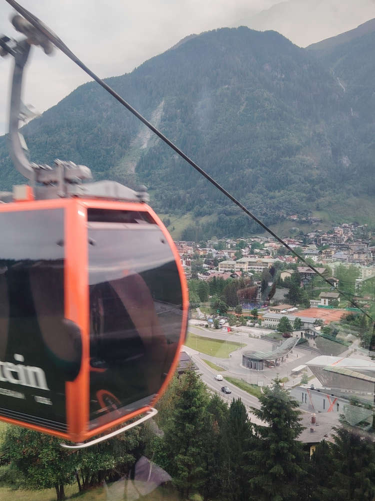 Group hiking through misty terrain