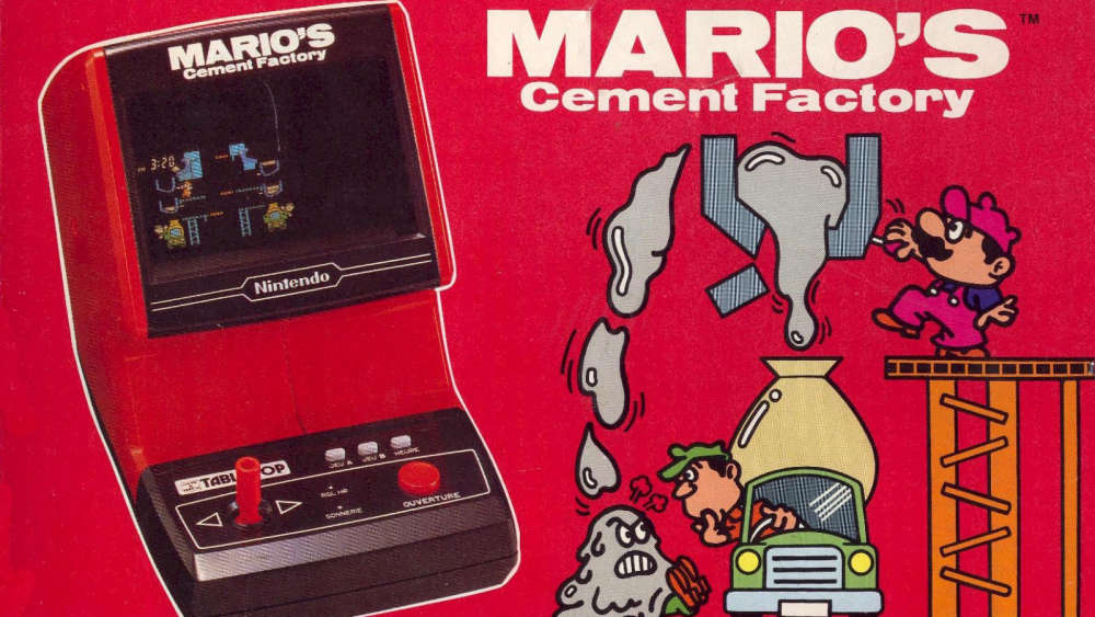 An ad featuring Mario and Luigi in Mario's Cement Factory