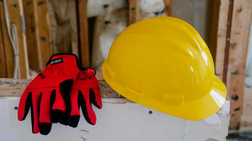 A hard hat and gloves. 