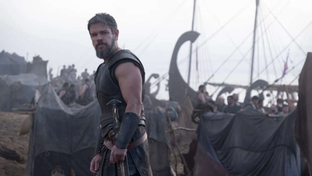 Matt Damon in front of Greek ships in The Odyssey