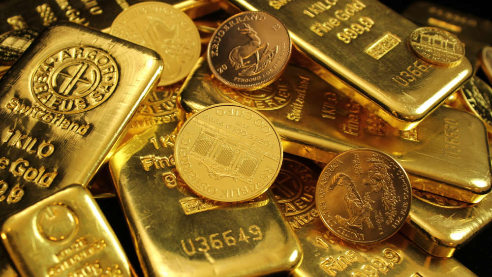 Gold coins and bars 