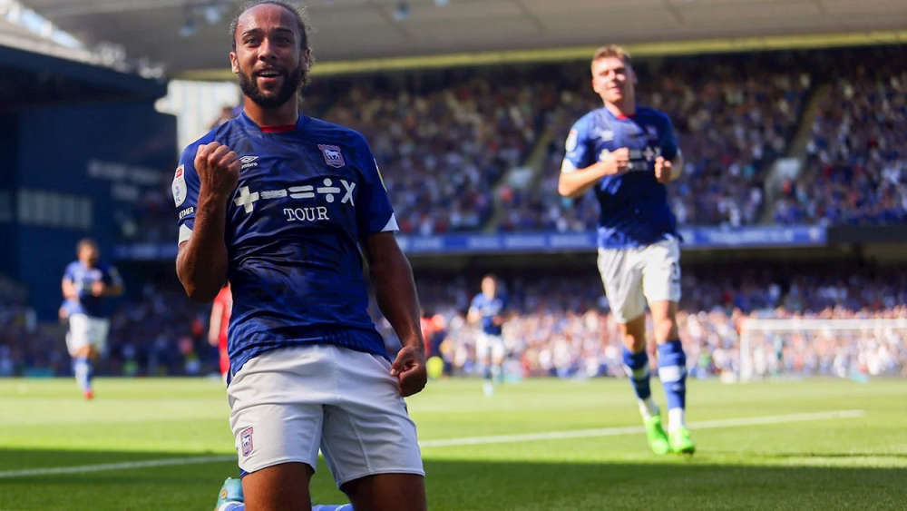  Marcus Harness celebrates scoring a goal for Ipswich Town Football Club during a match at Portman Road.