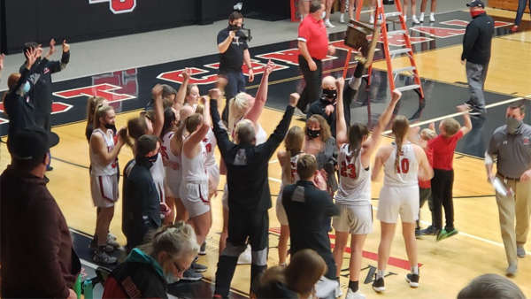 Bedford North Lawrence celebrates girls' state basketball championship