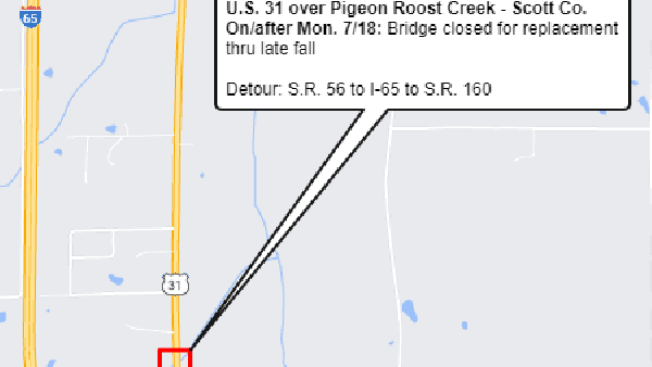 Bridge replacement to close U.S. 31 in Scott County - 95.3 WIKI