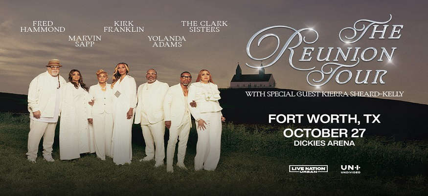 Kirk Franklin The Reunion Tour with special guest Kierra Sheard-Kelly. Fort Worth, TX, October 27th. Dickies Arena.