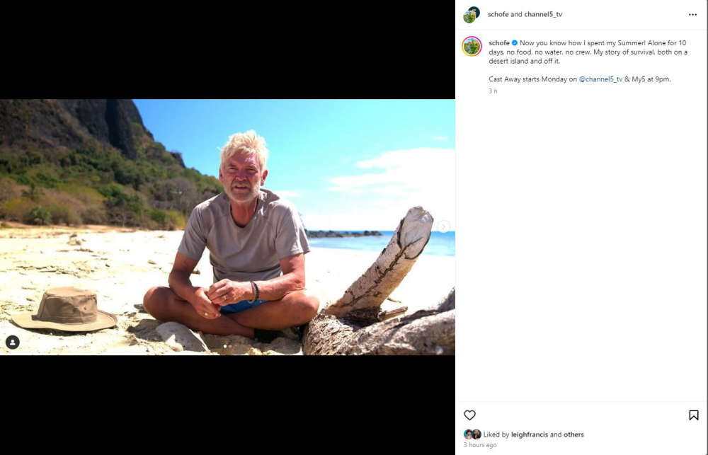 Philip Schofield announced return to television with Channel 5 series, 'Caste Away'. Credit: Philip Schofield's Instagram