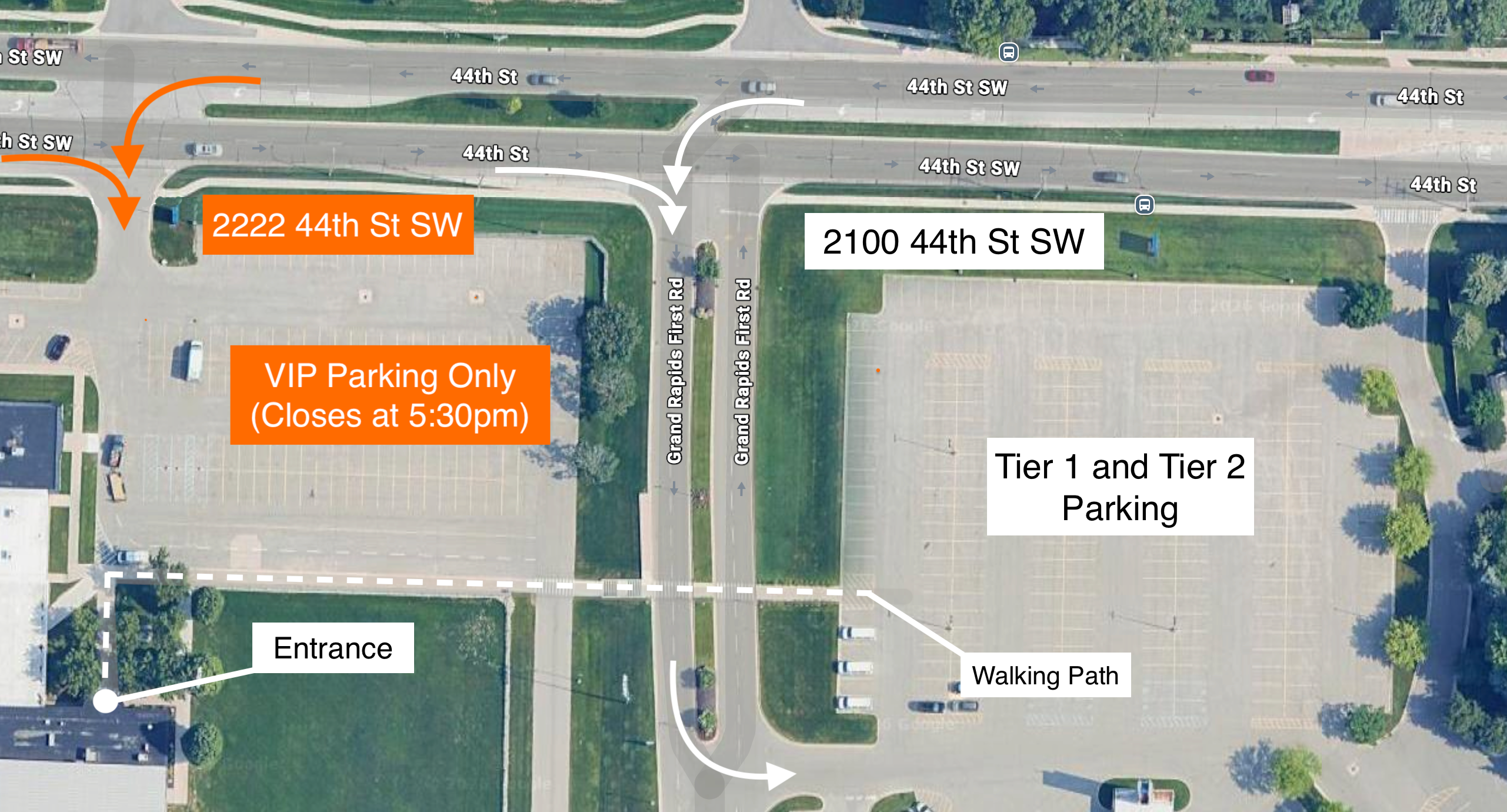 Parking map for 91.3 WCSG Father Daughter Banquet on March 6 and 7, 2026
