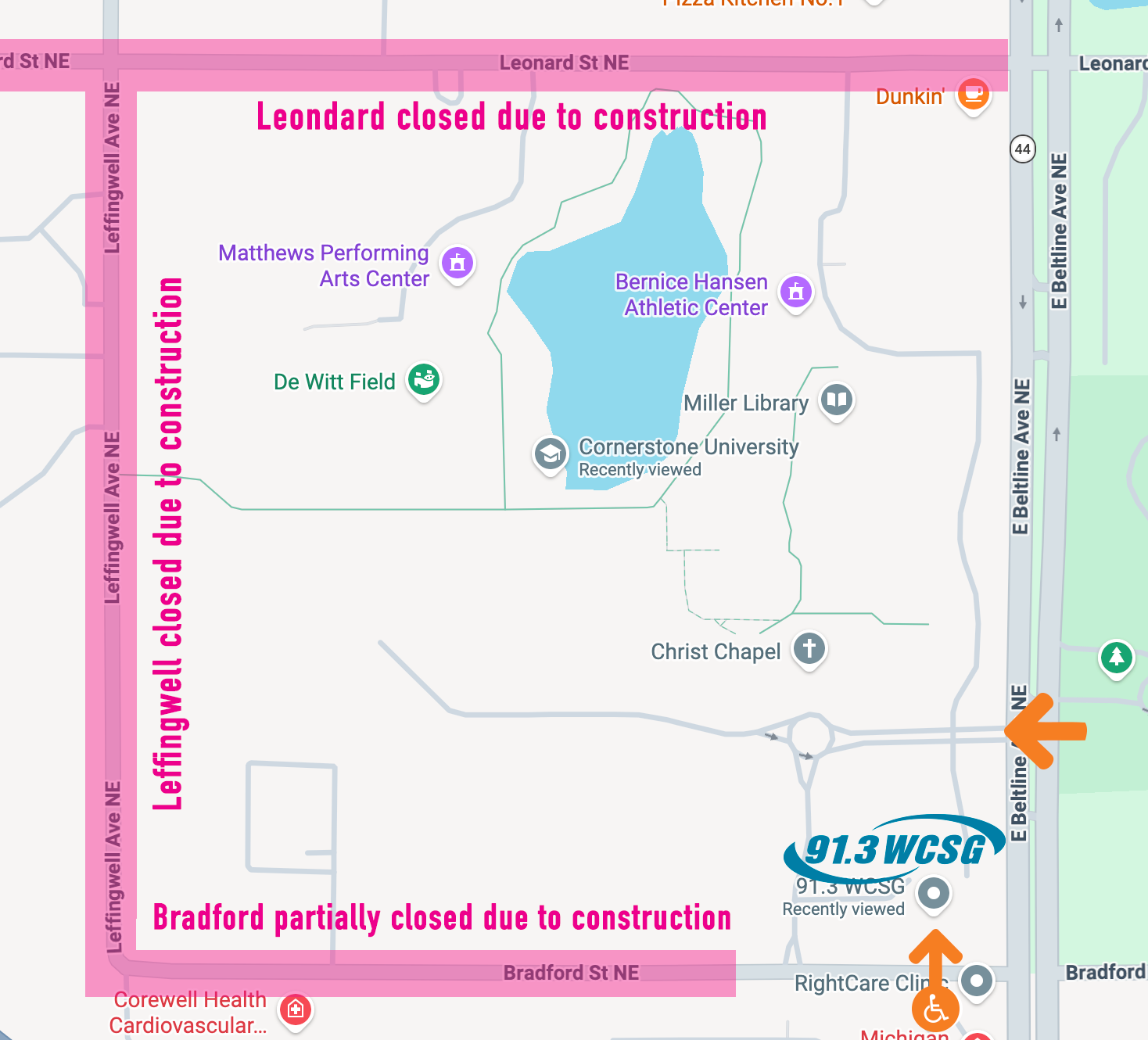 Construction warning for guests planning to attend 91.3 WCSG Live on the Lawn concert on June 11, 2026 and July 24, 2026
