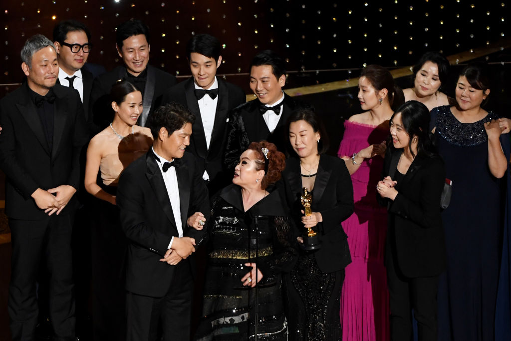 The Cast and Crew of 'Parasite' accept the award for Best Picture