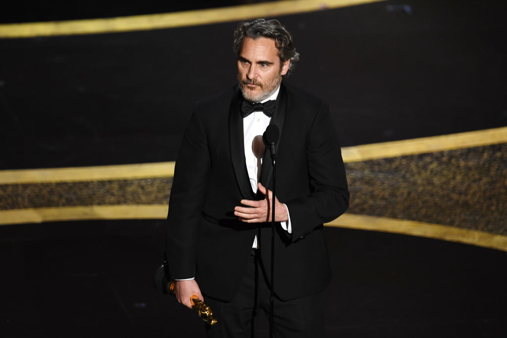 Joaquin Phoenix accepts the award for Best Actor for his performance in Joker