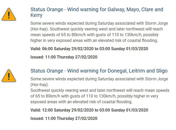 Met Eireann's orange wind warnings