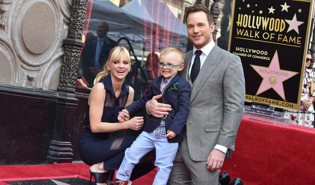 Chris Pratt, Anna Faris and son Jack the ceremony honoring Chris with a star on the Hollywood Walk of Fame on April 21, 2017