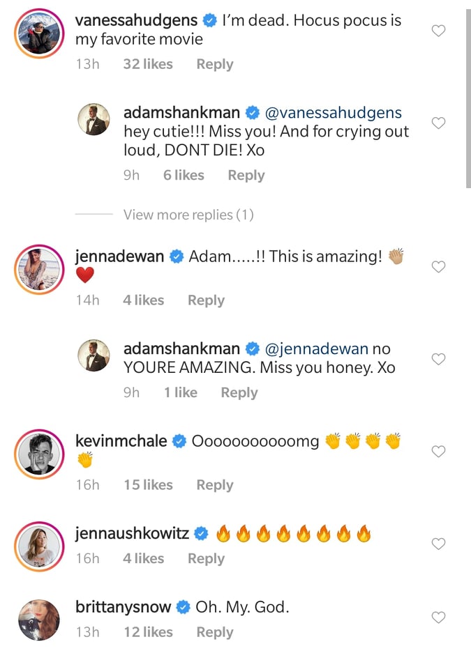 Comments left by celebrities under Adam Shankman's announcement