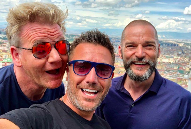 Gino D'Acampo, Gordon Ramsat and Fred Sireix post for a photo together during filming