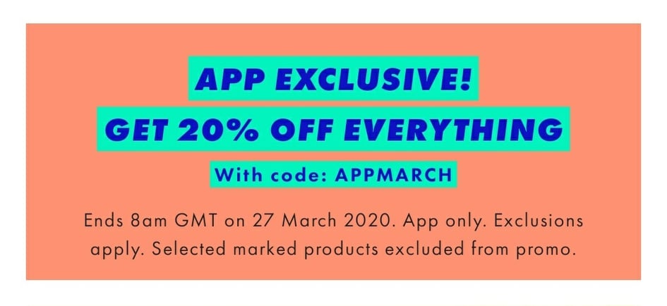 App promo shop code march 2020