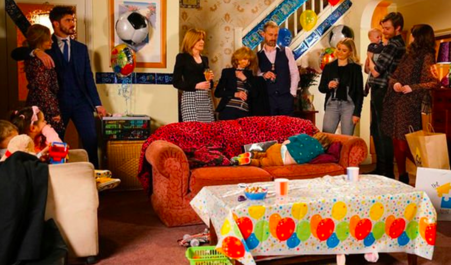 Coronation Street character Oliver sleeps through his birthday party.