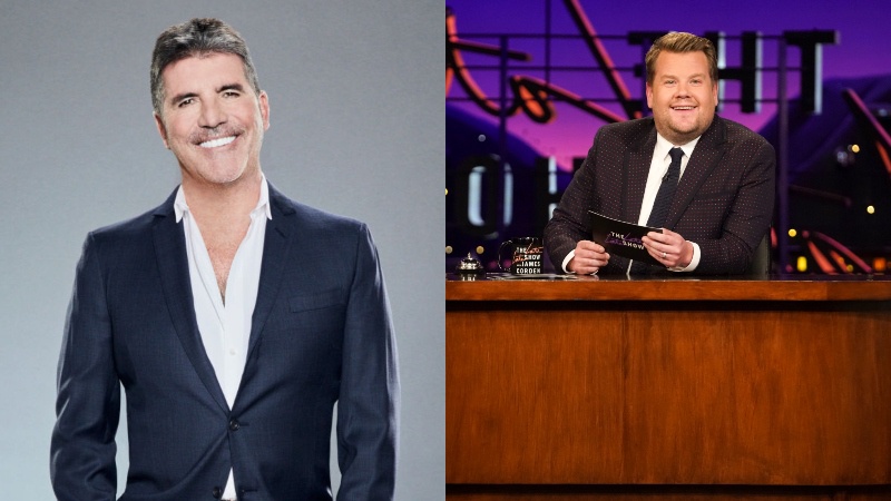 Simon Cowell pictured left, James Corden picture right