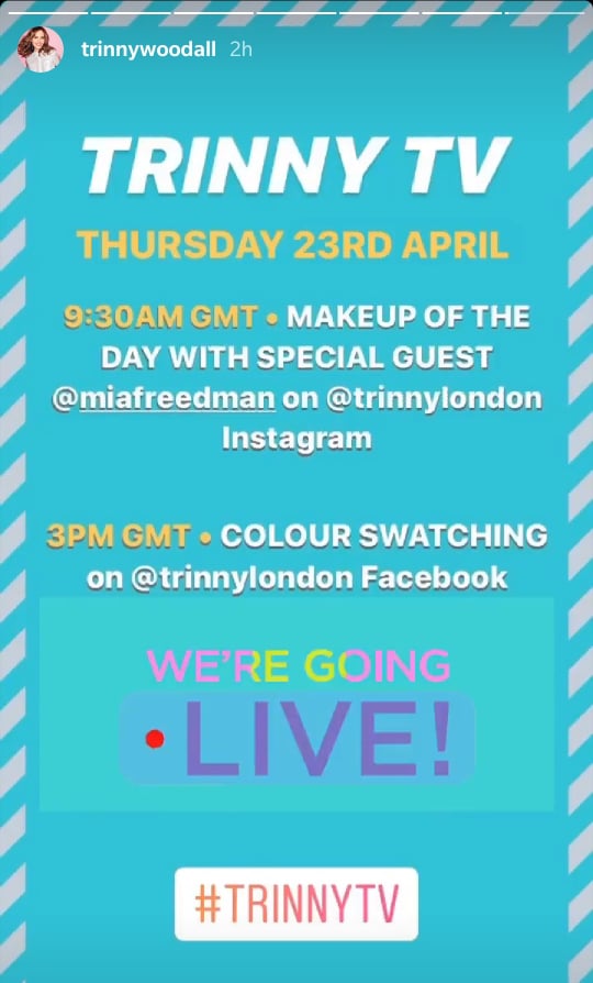 Trinny announced her upcoming Facebook live on social media