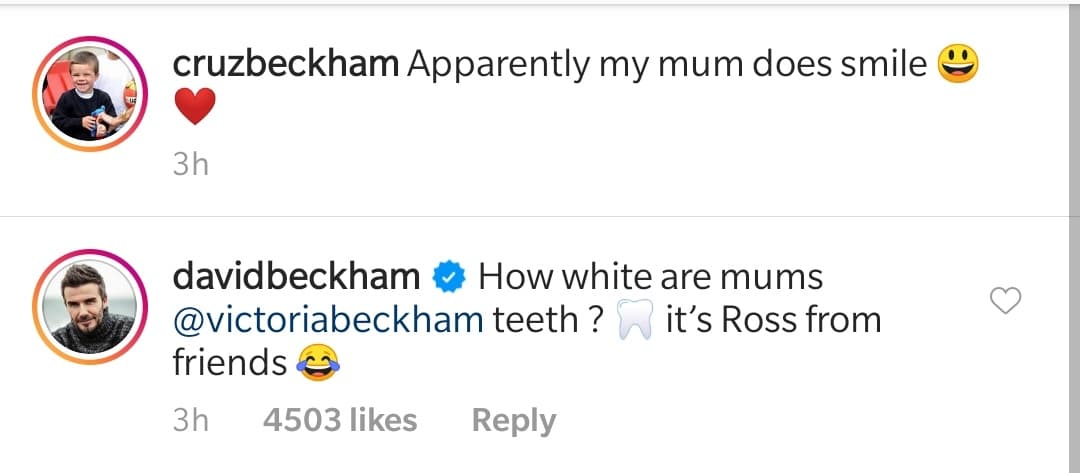 David Beckham's comment under the photo