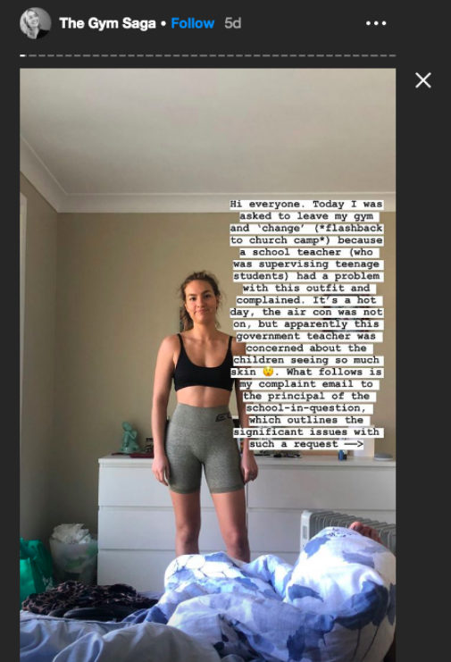 A young woman was asked to leave the gym after her workout wear was  considered distracting and revealing