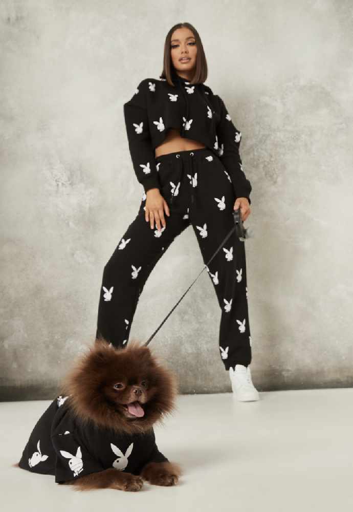 Playboy x missguided black bunny repeat print best sale cropped hoodie