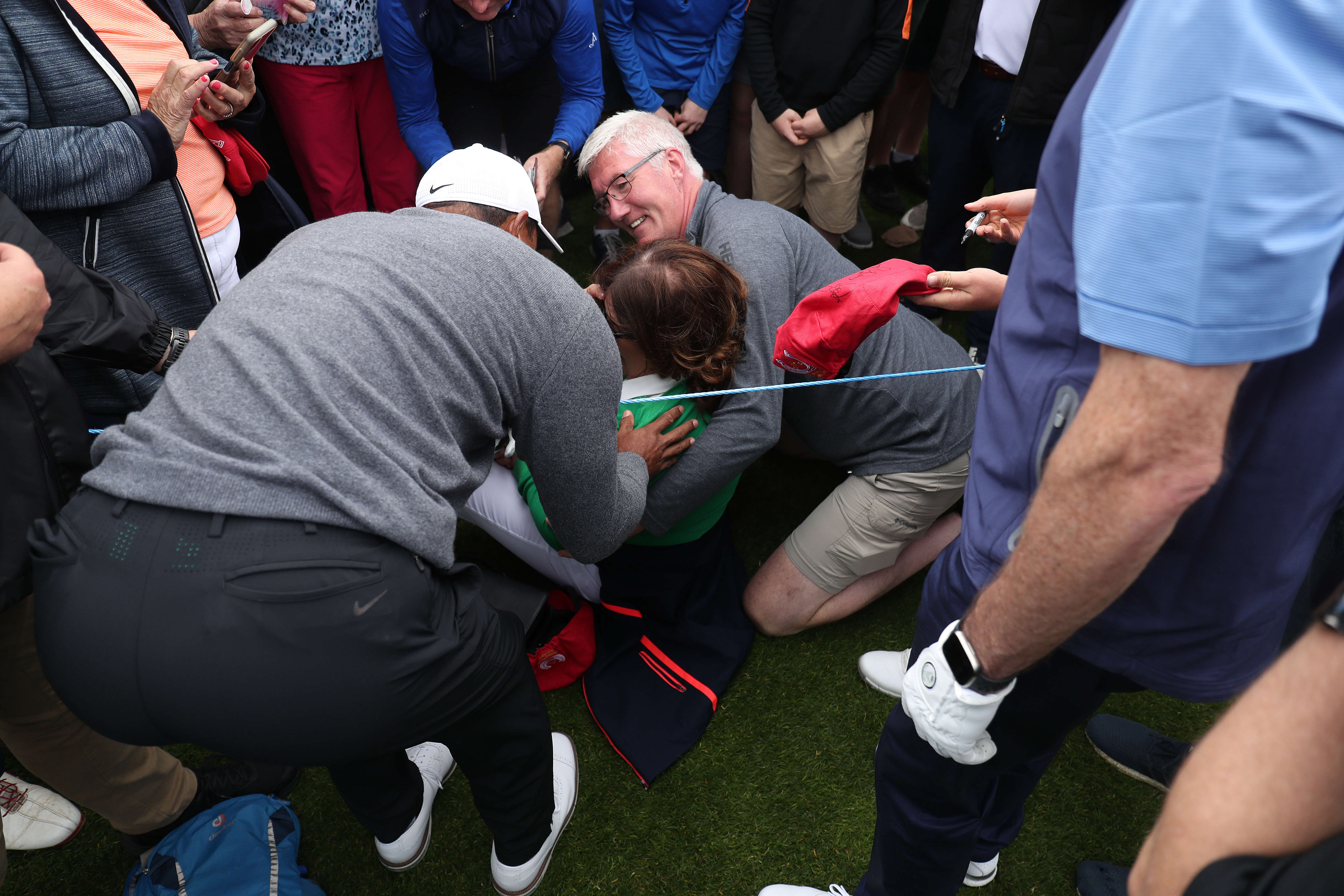 Tiger Woods comforts fan struck by ball at JP McManus Pro-Am