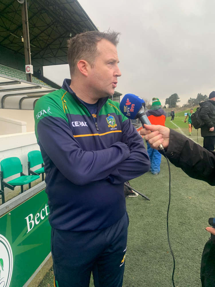 Meath Ladies manager Shane McCormack giving an interview following his teams win over Dublin