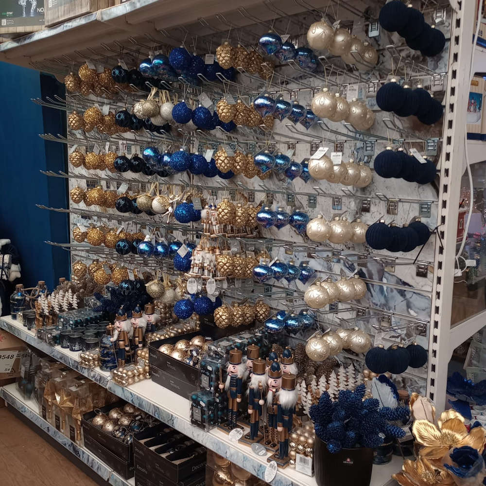 Festive decorations display at Longacres Garden Centre