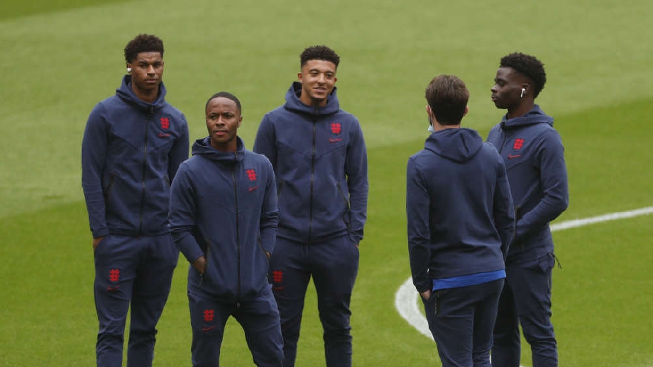 Bukayo Saka, Marcus Rashford, and Jadon Sancho cropped