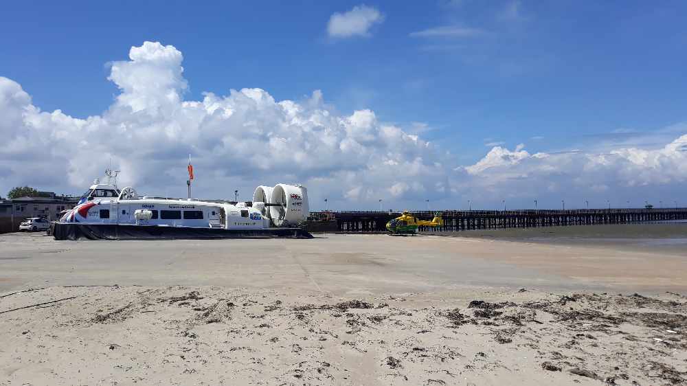 Air Ambulance lands at Hovertravel, Ryde. Pic by Rob Whapham