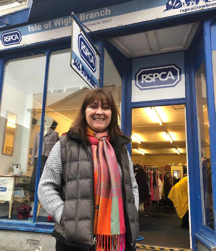 Sarah Collins, Manager outside RSPCA charity shop in Cowes