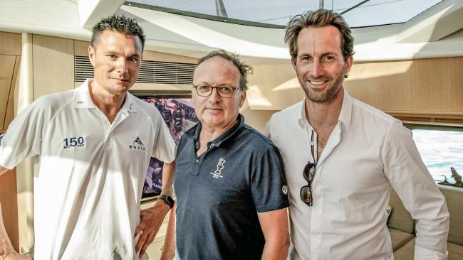 L to R: Aaron Young, Commodore of the Royal New Zealand Yacht Club, Bertie Bicket, Chairman of Royal Yacht Squadron Racing and Sir Ben Ainslie, Team Prinicipal of INEOS TEAM UK