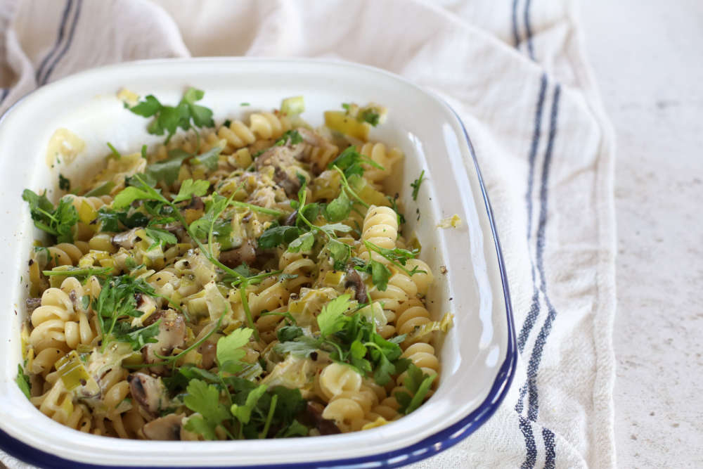 creamy leek and mushroom pasta