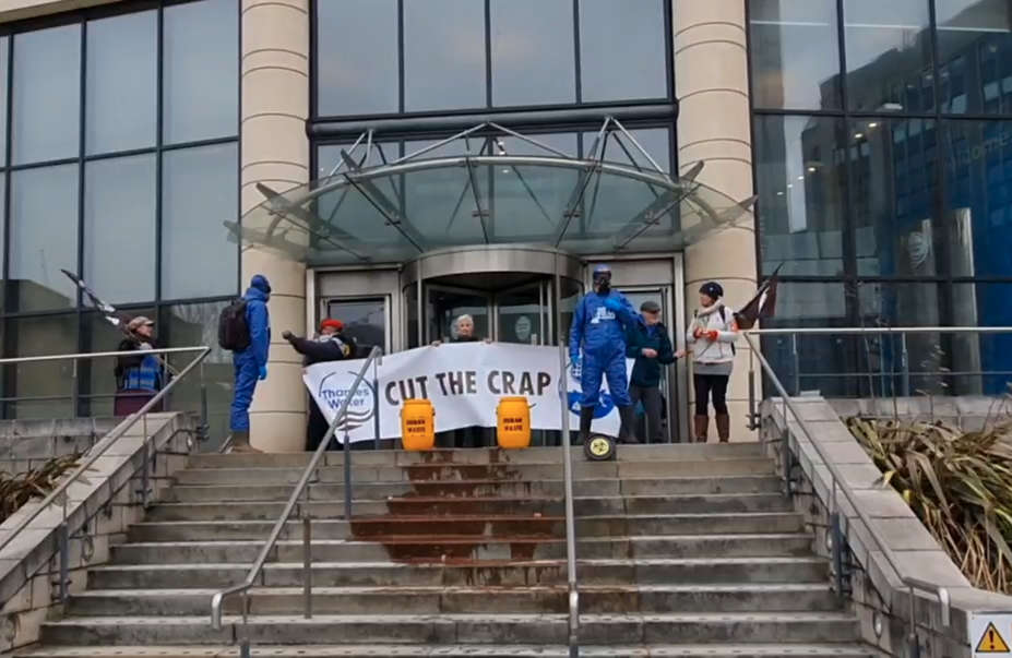 Campaigners Spill Fake Poo Outside Worthing Southern Water HQ More Radio