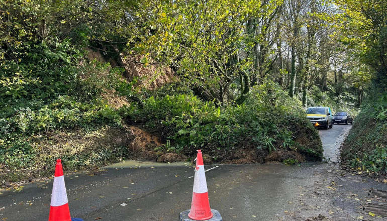 Shorwell Road Closed Following Significant Landslip Isle of