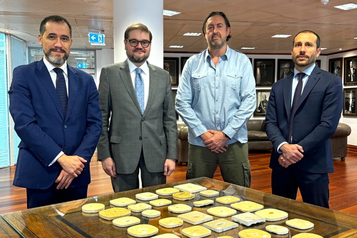 PC Bradley Hay (second from right) in London with the Head of the Cultural and Heritage Department of Brazil and the Head of Brazilian Police.