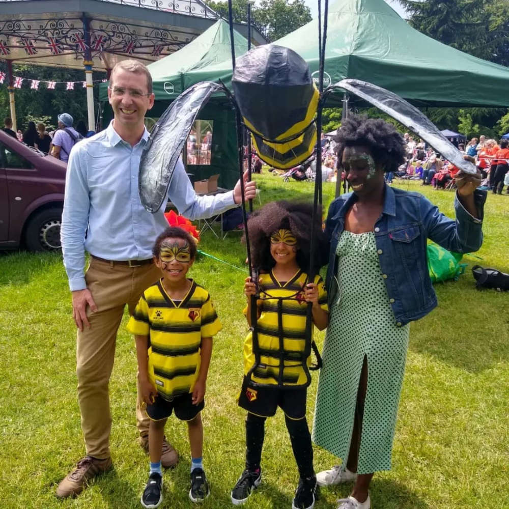 Peter Taylor with Amma Gyan and her kids during celebrations (Credit: Amma Gyan)